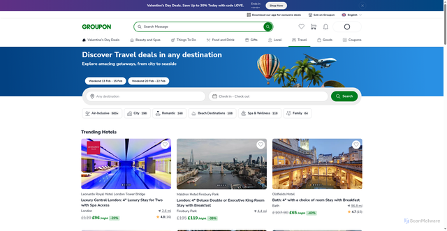 Security scan screenshot of https://www.groupon.co.uk/travel