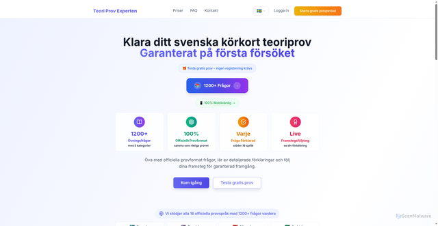 Security scan screenshot of https://teoriprovexperten.se