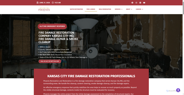 Security scan screenshot of https://www.kcphoenix.com/fire-damage-kansas-city-mo/