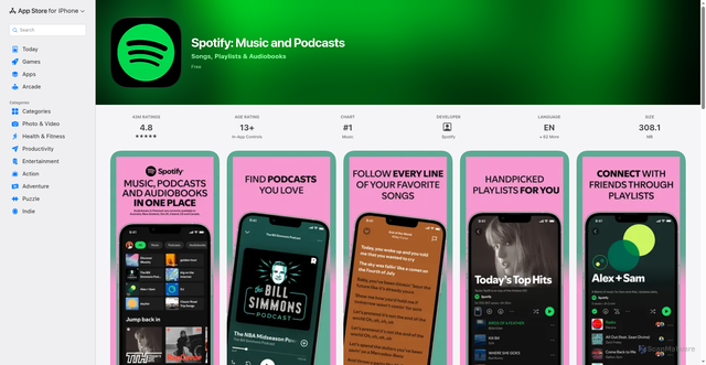 Security scan screenshot of https://apps.apple.com/us/app/spotify-music-and-podcasts/id324684580