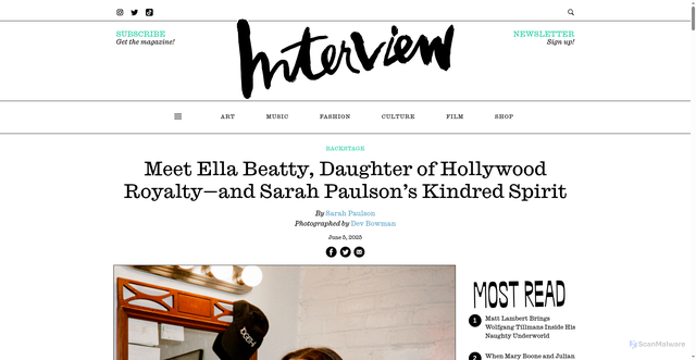 Security scan screenshot of https://www.interviewmagazine.com/theater/meet-ella-beatty-daughter-of-hollywood-royalty-and-sarah-paulsons-kindred-spirit
