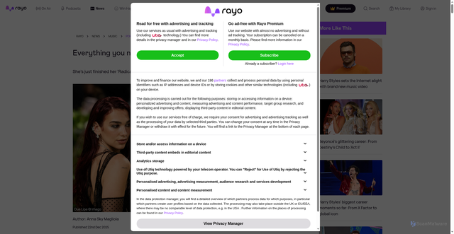 Security scan screenshot of https://www.hellorayo.co.uk/news/music/pop/dua-lipa