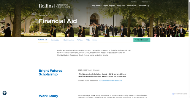 Security scan screenshot of https://rollins-edu-website-ssg.pages.dev/professional-advancement/tuition-aid/financial-aid/