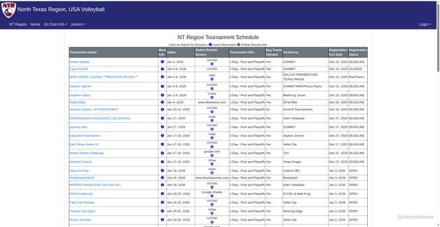 Security scan screenshot of https://ntr.vstarvolleyball.com/Internet/schedule.php