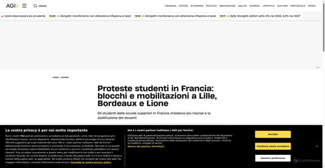 Security scan screenshot of https://www.agi.it/estero/video/2026-09-30/francia-studenti-scuola-protesta-39325307/