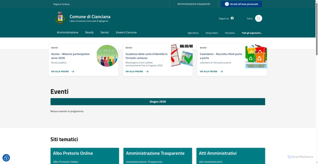 Security scan screenshot of https://www.comune.cianciana.ag.it/
