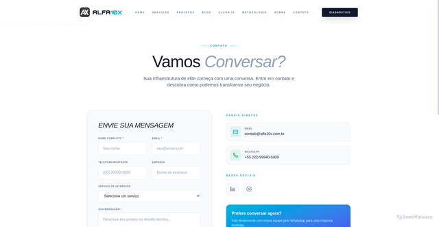 Security scan screenshot of https://alfa10x-site-institucional.pages.dev/contato