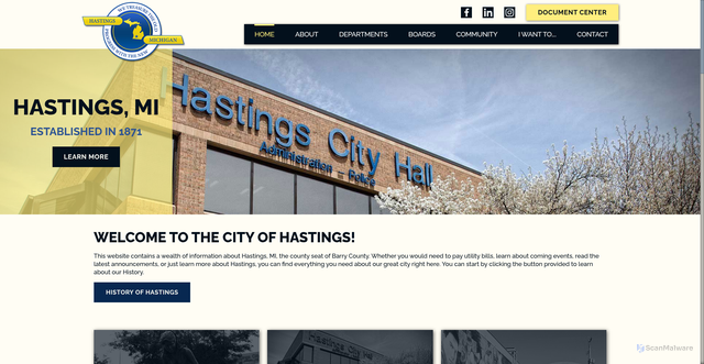 Security scan screenshot of https://www.hastingsmi.gov/