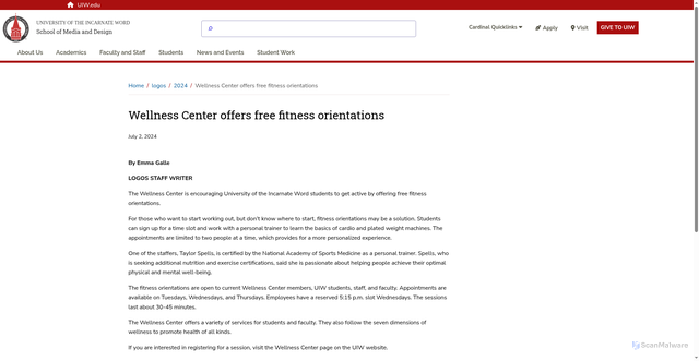 Security scan screenshot of https://www.uiw.edu/smd/_dev/logos/2024/06/wellness-center-offers-free-fitness-orientations.html