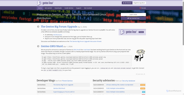 Security scan screenshot of https://gentoo.org