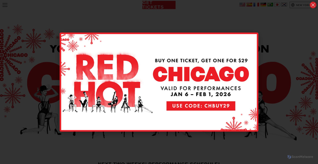 Security scan screenshot of https://chicagothemusical.com/