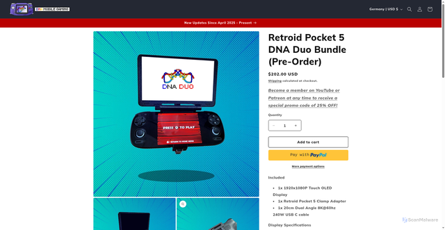 Security scan screenshot of https://www.dnamobilegaming.com/products/dna-duo-for-the-retroid-pocket-5-pre-order