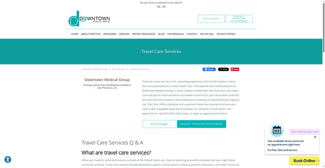 Security scan screenshot of https://www.downtownmedical.com/services/travel-care-services