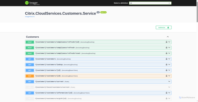 Security scan screenshot of https://customers-tm-eastus-release-b.citrixworkspacesapi.net