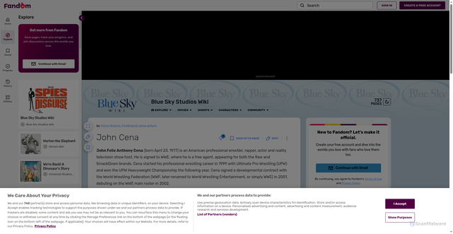 Security scan screenshot of https://bstudios.fandom.com/wiki/John_Cena