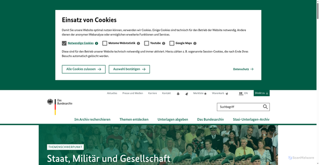 Security scan screenshot of https://www.bundesarchiv.de/