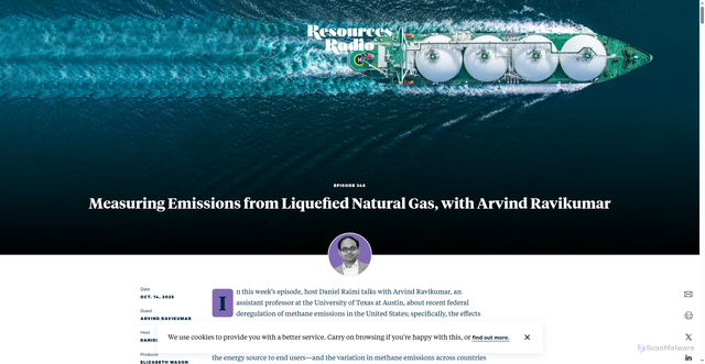Security scan screenshot of https://www.resources.org/resources-radio/measuring-emissions-from-liquefied-natural-gas-with-arvind-ravikumar/