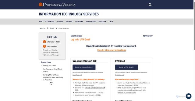 Security scan screenshot of https://virginia.service-now.com/its/?id=itsweb_kb_article&sys_id=b1342036db3d5f40f032f1f51d961942