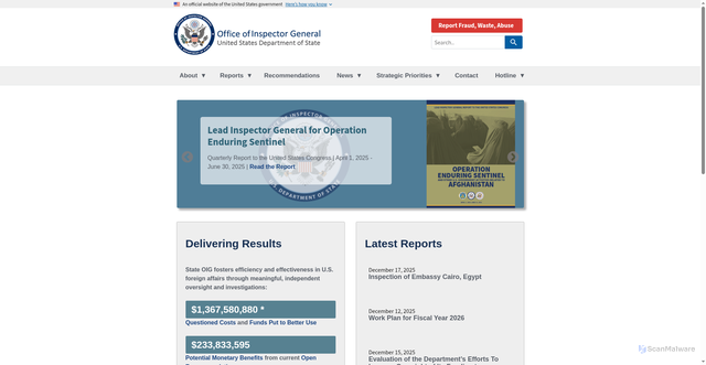 Security scan screenshot of https://www.stateoig.gov/