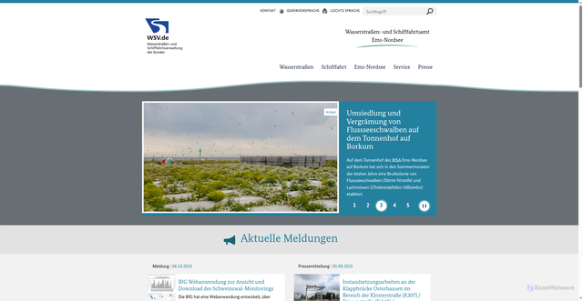 Security scan screenshot of https://www.wsa-ems-nordsee.wsv.de/Webs/WSA/Ems-Nordsee/DE/00_Startseite/startseite_node.html
