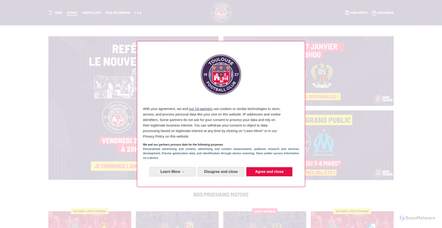 Security scan screenshot of https://billetterie.toulousefc.com/fr/