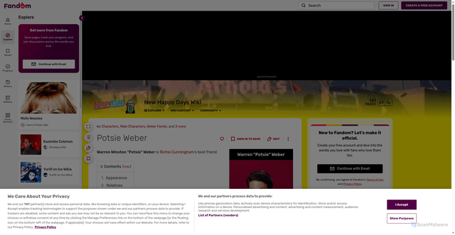 Security scan screenshot of https://newhappydays.fandom.com/wiki/Potsie_Weber
