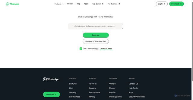 Security scan screenshot of https://alecon-site.pages.dev/api/whatsapp