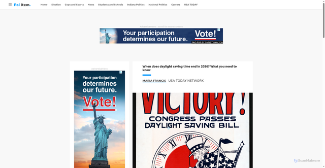 Security scan screenshot of https://www.pal-item.com/story/news/2026/09/30/when-do-clocks-fall-back-what-to-know-about-daylight-saving-time-2026/92004851007/
