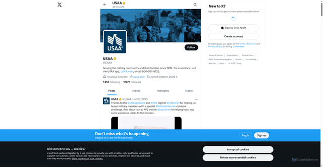 Security scan screenshot of http://twitter.com/usaa?EID=66662-0711_footer