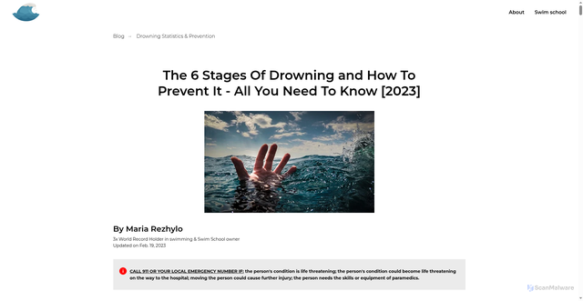Security scan screenshot of https://fastswimacademy.com/six-stages-of-drowning