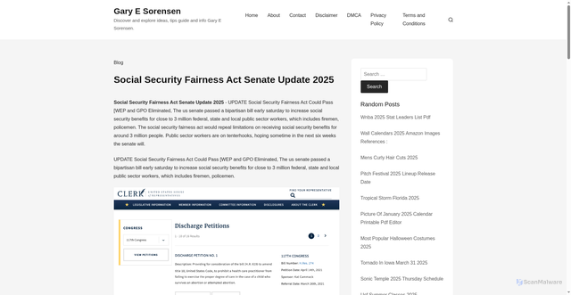 Security scan screenshot of https://garyesorensenj.pages.dev/ifzay-social-security-fairness-act-senate-update-2025-jtgfs