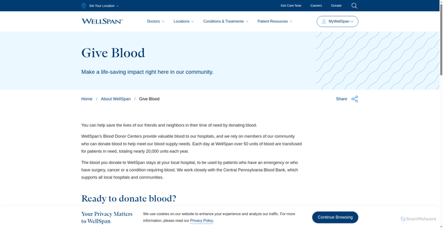 Security scan screenshot of https://www.wellspan.org/about-wellspan/give-blood