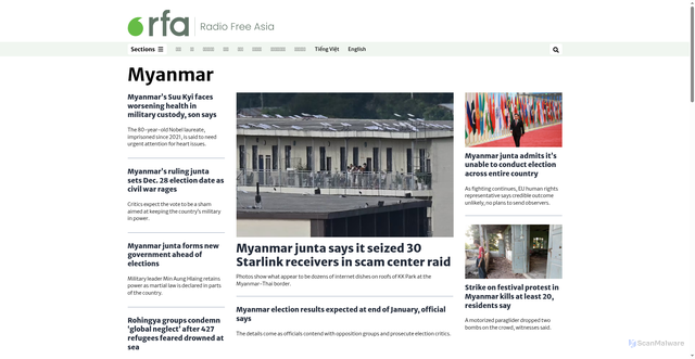 Security scan screenshot of https://www.rfa.org/english/myanmar/