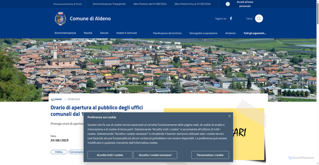 Security scan screenshot of https://www.comune.aldeno.tn.it