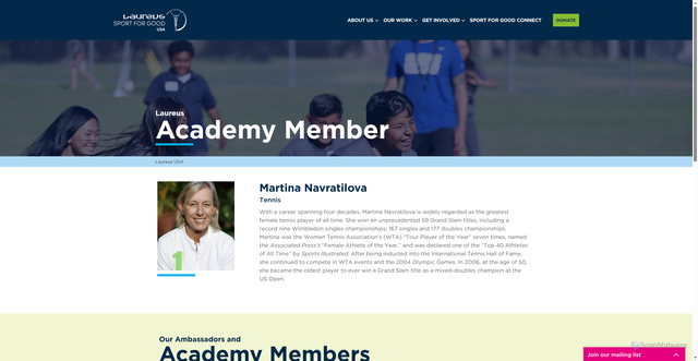 Security scan screenshot of https://www.laureususa.com/ambassador/martina-navratilova/