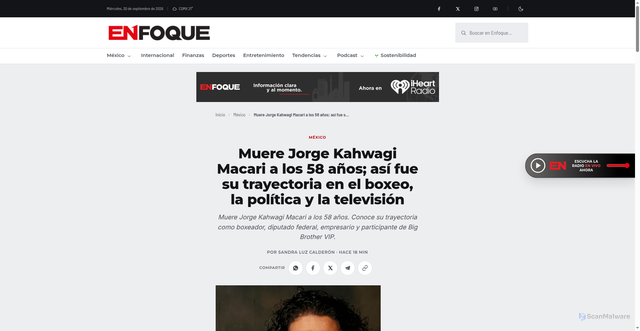 Security scan screenshot of https://enfoquenoticias.com.mx/noticias/jorge-kahwagi-muerte-trayectoria-boxeo-politica
