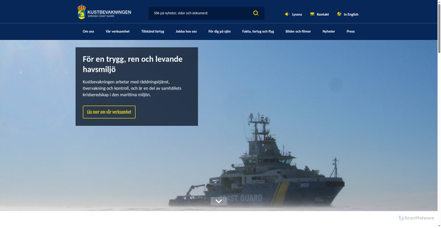 Security scan screenshot of https://www.kustbevakningen.se