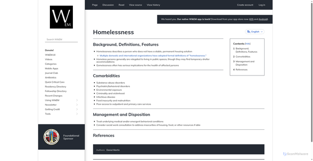 Security scan screenshot of https://www.wikem.org/wiki/Homelessness