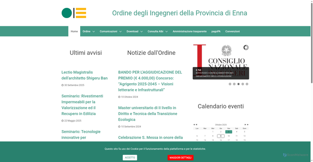 Security scan screenshot of https://www.ordineingegnerienna.it/joomla/