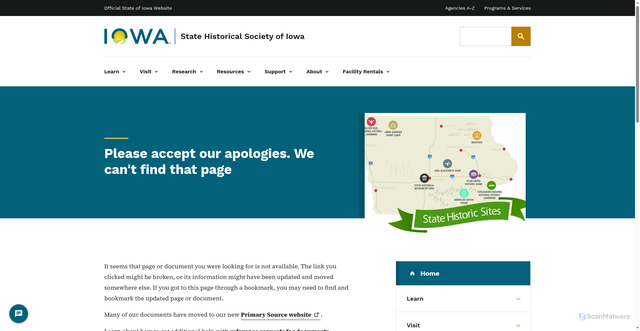 Security scan screenshot of https://history.iowa.gov/about-us/about/grants/iowa-great-places/