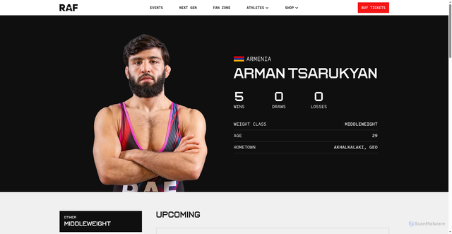 Security scan screenshot of https://www.realamericanfreestyle.com/athletes/arman-tsarukyan