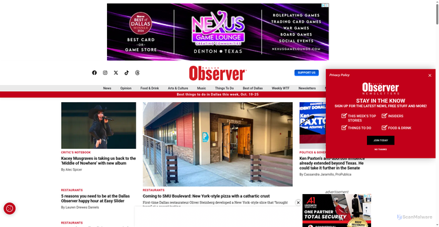 Security scan screenshot of https://www.dallasobserver.com