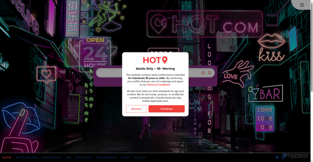 Security scan screenshot of https://hot.com