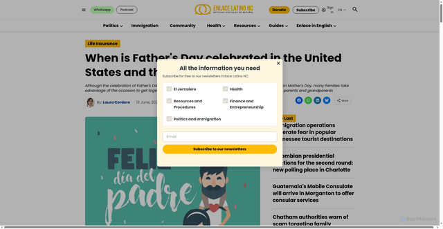 Security scan screenshot of https://enlacelatinonc.org/en/when-father%27s-day-is-celebrated/