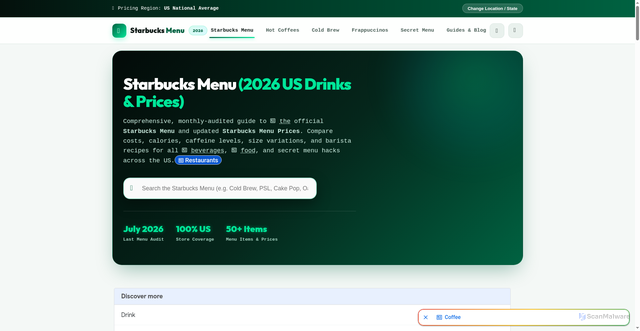 Security scan screenshot of https://starbucks-menuprices.com/