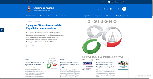 Security scan screenshot of https://www.comune.acciano.aq.it
