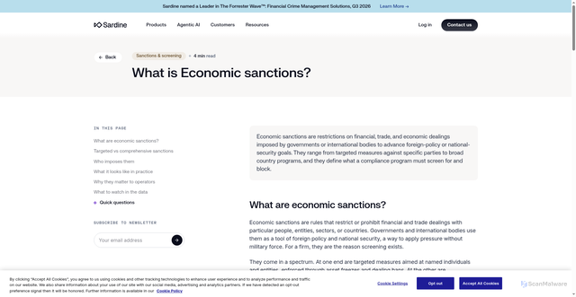 Security scan screenshot of https://www.sardine.ai/fraud-aml-glossary/economic-sanctions