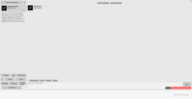 Security scan screenshot of https://perchance.org/tps-ai-character-chat-groupchat