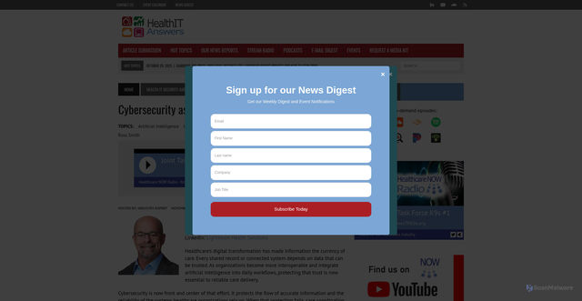 Security scan screenshot of https://www.healthitanswers.net/cybersecurity-as-healthcares-new-trust-framework/