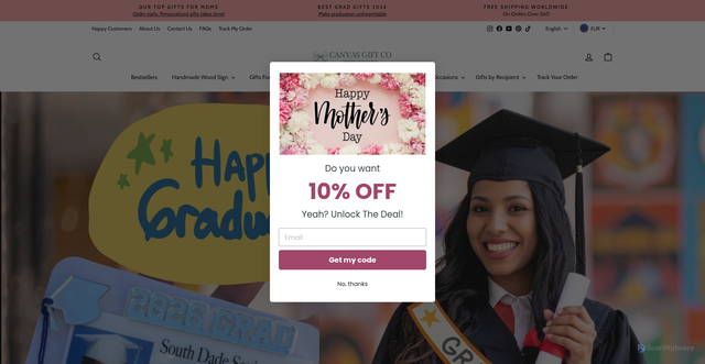 Security scan screenshot of https://canvasgiftco.com